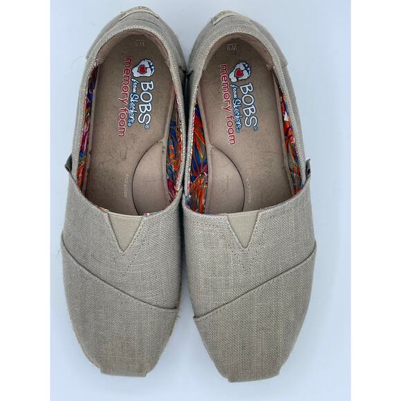BOBS Skechers Womens 9 Espadrille Slip-On Beige Linen Comfort Shoes Memory Foam - Picture 1 of 7